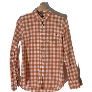 ⚡️⚡️ J.Crew | Orange & White Gingham Button Up Blouse, Size 0, Cotton, Office